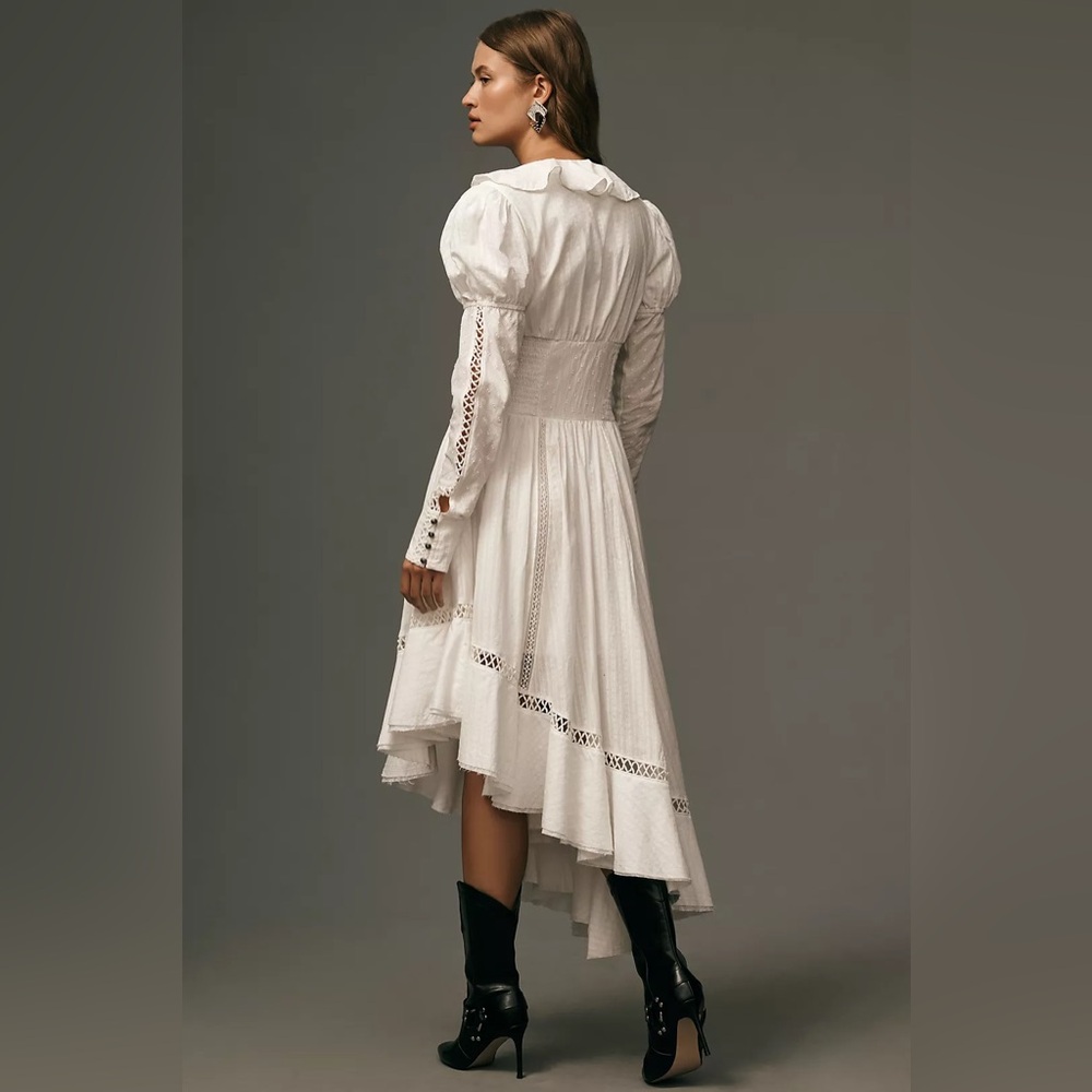 Anthropologie Pilcro Long-Sleeve Asymmetrical Ruffled V-Neck Midi Dress - Picture 2 of 8